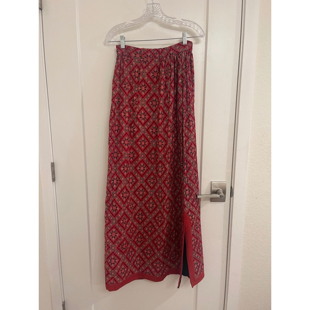 Vintage‎ 70s Mogul Ltd Maxi Skirt Cottagecore Retro Floral Diamond Red